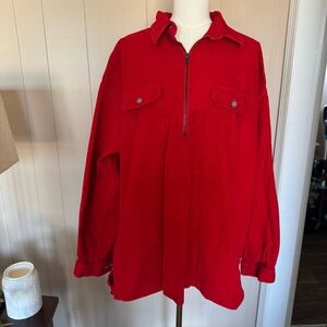 Marlboro Men's Red Corduroy 1/4 Zip Shirt Jacket Vintage 90’s